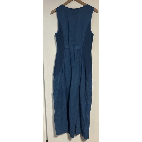 XCVI WEARABLES LINEN NORRIS JUMPSUIT Blue Sleeveless Cargo pockets - Picture 3 of 4